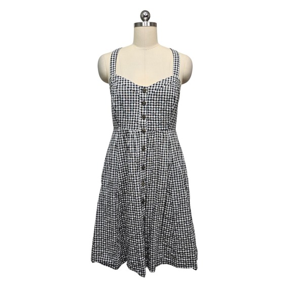 Madewell Dresses & Skirts - Madewell Gingham Button Front Smocked Midi‎ Dress Black White Size 6